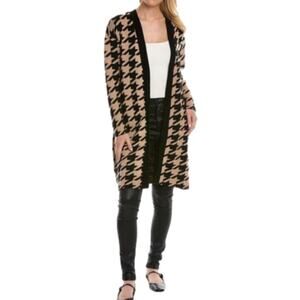 Joseph‎ A. Houndstooth Black and Tan Duster Length Cardigan Sweater Plus Size 3X